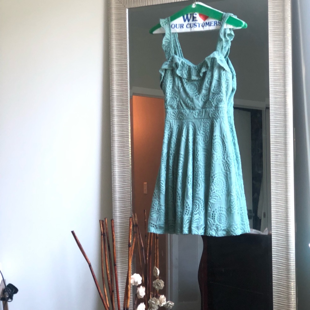 Robins egg blue lace ruffle dress
